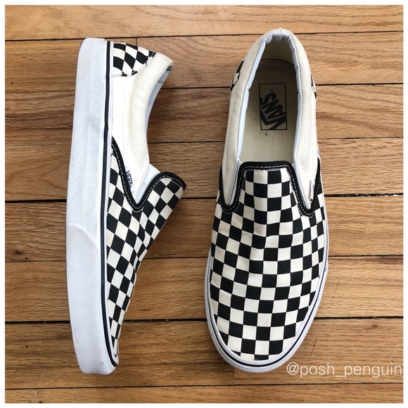 vans classic slip on shoes black white check